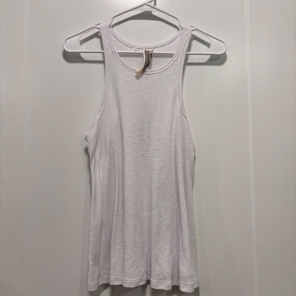 Free People‎ White Ribbed Tank Top Racerback High Neck Sleeveless Small